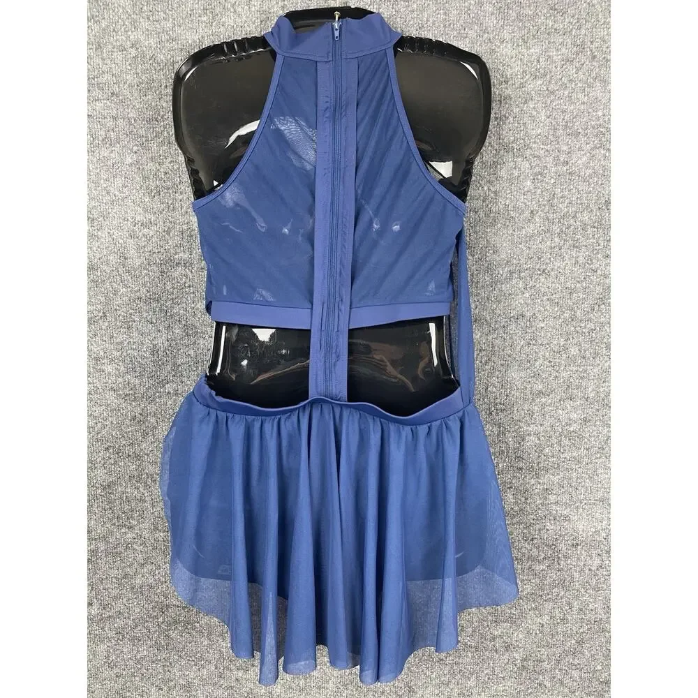 Balera Gathered Power Mesh Lyrical Dance Leotard in navy blue. Medium - Picture 4 of 10